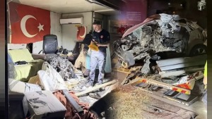 Serik'te kontrolden çıkan otomobilin kopan motoru 30-40 metre savrularak işçi barakasına girdi